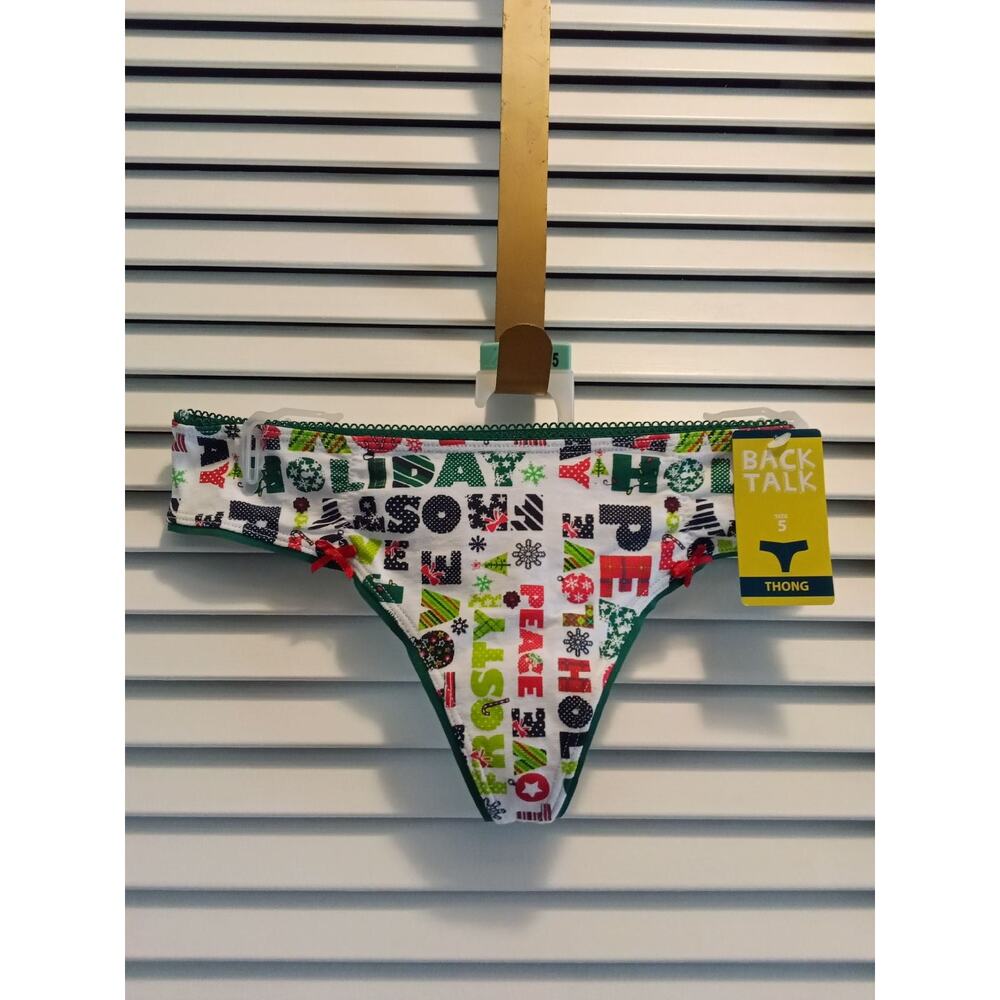 Back Talk Christmas theme ornament text words g-string thong women's sz 5 Small